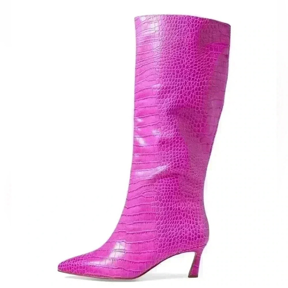Steve Madden Boots Lavan‎ Pink Crocodile Embossed Knee High Heeled Boots Size 7 - Picture 4 of 6